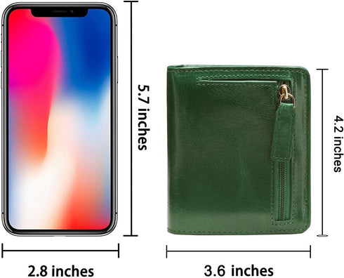 Itslife Women's Rfid Blocking Small Compact Bifold Leather Pocket Wallet Ladies Mini Purse with id Window (Waxed Dark Green)...
